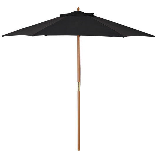 Outsunny Wooden Garden Umbrella Sun Shade with Top Vents, Bamboo Ribs and Sturdy Wood Pole, Black