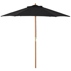 Outsunny Wooden Garden Umbrella Sun Shade with Top Vents, Bamboo Ribs and Sturdy Wood Pole, Black