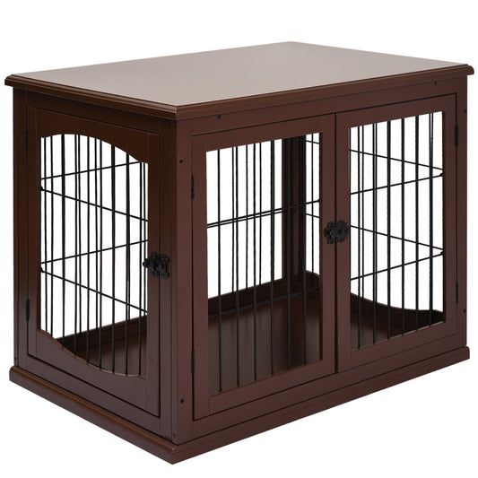 PawHut Dog Crate Furniture, Puppy Crate End Table, Pet Kennel House with 2 Doors for Medium and Small Dogs, 81 x 58.5 x 66 cm, Brown