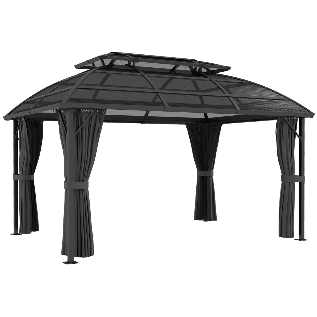 Outsunny 4 x 3m Aluminium Frame Hard Gazebo, with Accessories - Black