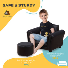 HOMCOM Toddler Chair Single Seater Kids Sofa Set, 54 x 42 x 41cm, Kids Sofa with Stool, Black