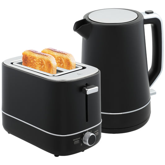 HOMCOM Kettle and Toaster Set, 1.7L 3000W Fast Boil Kettle & 2 Slice Toaster Kitchen Set with 6 Level Browning Controls, Defrost, Reheat, Black