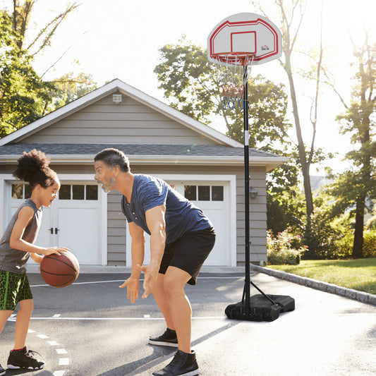 HOMCOM Basketball Hoop Stand Portable Adjustable Height 2.1-2.6m w/ Wheels, Sturdy Rim Stable Base, Red