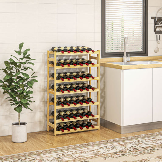 HOMCOM 42-Bottle Wooden Wine Rack - Natural Finish