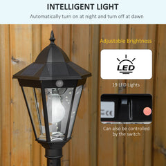 Outsunny 1.9M Garden Lamp Post Light, IP44 Outdoor LED Solar Powered Lantern Lamp with Decorative Bulb, Aluminium Frame for Patio, Pathway and Walkway, Black