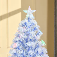 HOMCOM 4FT Artificial Fibre Optic Christmas Tree Seasonal Decoration w/ LED Lights Pre-Lit Easy Store White Blue