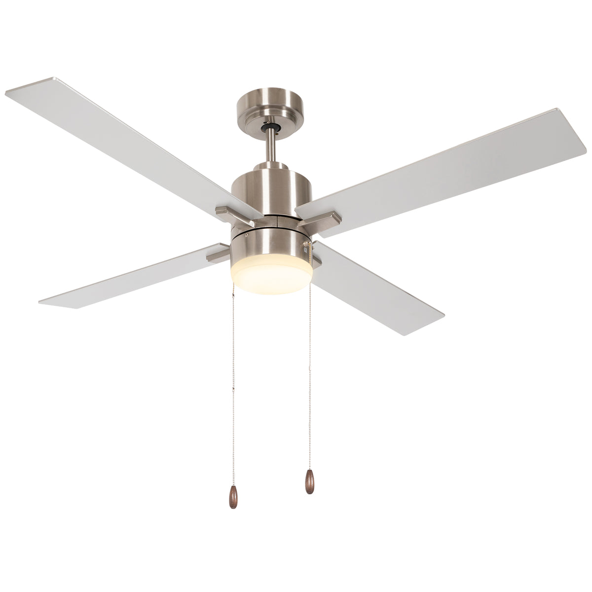 HOMCOM Ceiling Fan with LED Light, Flush Mount Ceiling Fan Lights with Reversible Blades, Pull-chain, Silver and Natural Tone