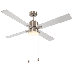 HOMCOM Ceiling Fan with LED Light, Flush Mount Ceiling Fan Lights with Reversible Blades, Pull-chain, Silver and Natural Tone