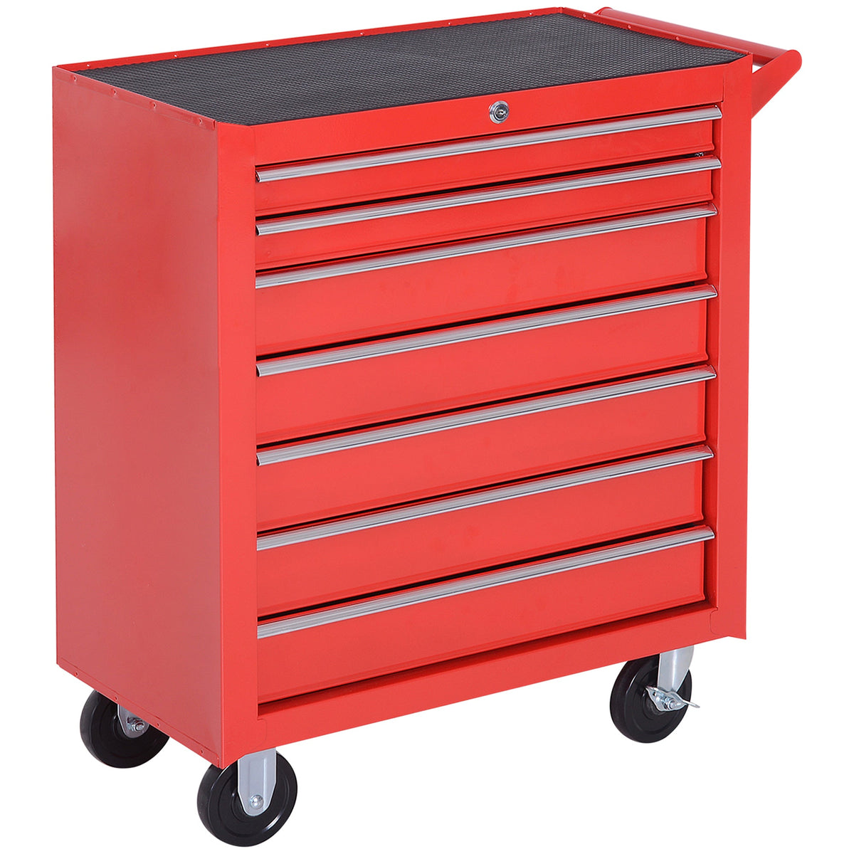 DURHAND 7-Drawer Rolling Tool Chest on Wheels, Lockable Tool Cabinet with Side Handle, Metal Tool Box Trolley for Garage, Workshop, Red