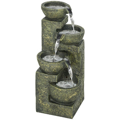 Outsunny Garden Water Feature Waterfall Fountain with 4-Tier Stone Look Bowls, Adjustable Flow, Black and Yellow