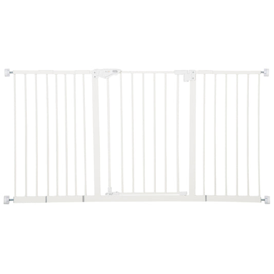 PawHut Dog Gate Stair Gate Pressure Fit Pets Barrier Auto Close for Doorway Hallway, 74-148cm Wide Adjustable, White