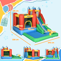 Outsunny Kids Inflatable Bouncy Castle Water Slide 6 in 1 Bounce House Jumping Castle Water Pool Gun Climbing Wall Basketball Hoop with Air Blower for Summer Playland