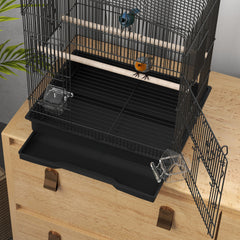 PawHut Large Metal Bird Cage with Perches, Food Bowls, Swing for Budgie, Parakeet, 46.5 x 36 x 59cm, Black