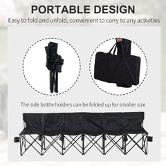 Outsunny 6 Seater Folding Camping Chair with Cup Holder & Carry Bag - Black