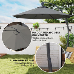 Outsunny 3(m) Garden Cantilever Parasol, Round Overhanging Umbrella with Crank Handle, Cross Base, Aluminium Frame and 360√Ç¬∞ Rotation, Banana Patio Umbrella for Outdoor Sun Shade, Grey