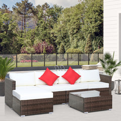 Outsunny 6 Pieces Outdoor Rattan Corner Sofa Set, Patio Aluminium Frame with All-weather Wicker Conversation Furniture w/ Coffee Table & Cushions, Cream White