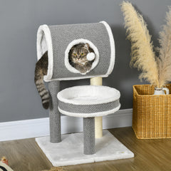 PawHut Cat Tree for Indoor Cats, with Scratching Post, Bed, Tunnel, Toy Ball, 48 x 48 x 73cm - White