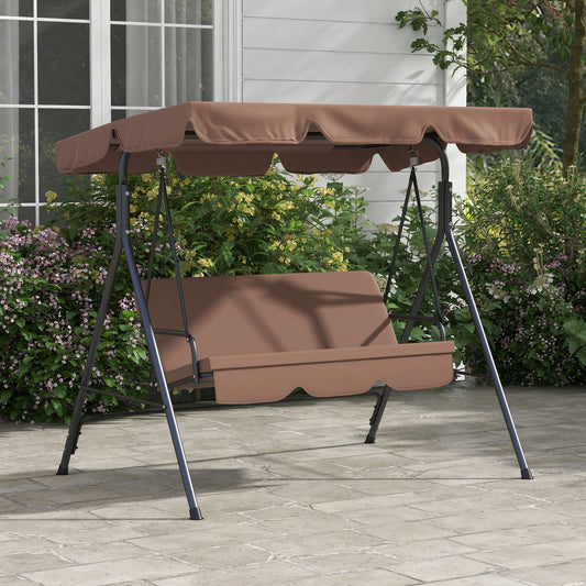 Outsunny Three-Seat Garden Swing Chair, with Adjustable Canopy - Brown