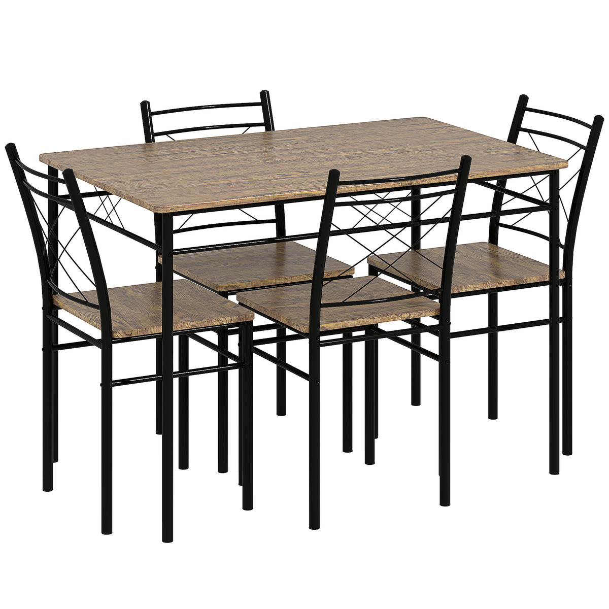 HOMCOM Modern Dining Table Set for 4, Space-Saving 5 Pieces Kitchen Table Set with Rectangle Table and Steel Frame, Oak