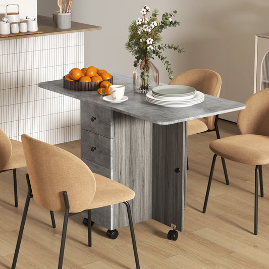 HOMCOM Multi-Storage Six-Person Drop Leaf Dining Table - Mixed Grey