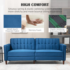 HOMCOM Velvet-Feel Three-Seater Sofa Bed - Blue