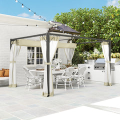 Outsunny 3 x 4m Aluminium Frame Pergola, with Retractable Roof - Khaki