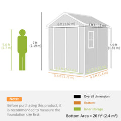 Outsunny 6 x 5ft Garden Shed, Plastic Shed with Floor, Window, Lockable Doors and Vents, Wood Effect Resin Tool Shed for Outdoor Patio, Dark Grey