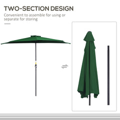 Outsunny 3(m) Half Parasol, Semi Round Umbrella with Metal Frame, Crank Handle for Balcony, Garden, Green