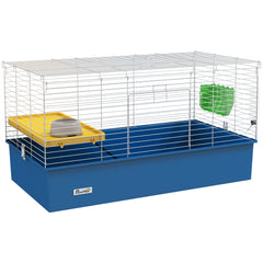 PawHut Chinchillas Small Rabbit Guinea Pig Small Animal Cage, Pet Playhouse, with Platform, Ramp, 99 x 52 x 53cm, Blue