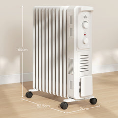 HOMCOM 2.5kW 11 Fin Oil-Filled Radiator - White