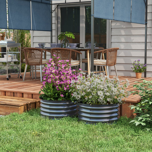 Outsunny Set of 2 Raised Garden Bed, Metal Planter Box with Safety Edging, Easy-to-assemble Stock Tank, Dark Grey