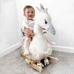 HOMCOM Kids Children Rocking Horse Plush Ride On Swan w/ Sound Wood Base Seat Safety Belt Toddler Baby Toy Rocker 18 - 36 Months