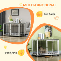 PawHut Indoor Dog Crate Furniture, Side End Table, with Soft Washable Cushion, Lockable Doors, for Small and Medium Dogs