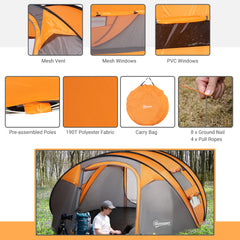 Outsunny 4-5 Person Pop-up Camping Tent Family Tent w/ 2 Mesh Windows & PVC Windows Portable Carry Bag for Outdoor Trip, Orange