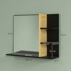 HOMCOM Bamboo Panel Bathroom Mirror, with Shelves