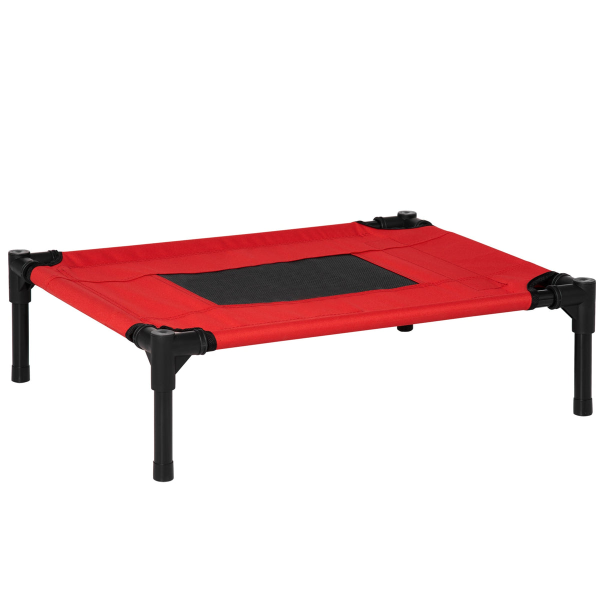 PawHut Raised Dog Bed Cat Elevated Lifted Portable Camping w/ Metal Frame Black and Red (Small)