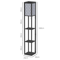 مصباح أرضي قائم من HOMCOM مع أرفف خشبية مفتوحة من 4 طبقات، 26 طول × 26 عرض × 160 ارتفاع سم - أسود/أبيض