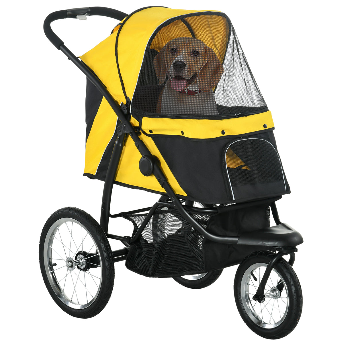 PawHut Foldable Pet Stroller Jogger, with Three Wheels, Canopy, for Medium and Small Dogs, Yellow