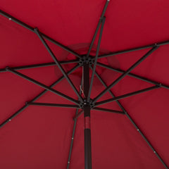 Outsunny 2.7m Patio Garden Umbrella Outdoor Parasol with Tilt Crank and 24 LEDs Lights (Red)