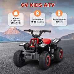 AIYAPLAY 6V Electric Quad Bike for Kids, Ride On ATV w/ Forward Backward, Headlights, for 18-36 Months, Black and Red