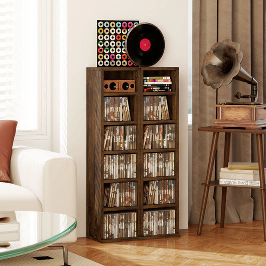 HOMCOM Set of Two 102 CD Storage Units - Mid Brown Wood-Effect