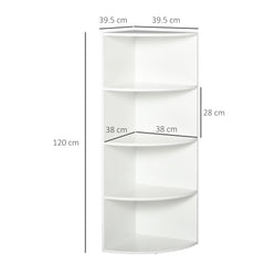 HOMCOM 4-Tier Corner Open Shelf Bookcase Fan Bookshelf Plants Stand Wood Freestanding Unit, 40x40x120cm, White