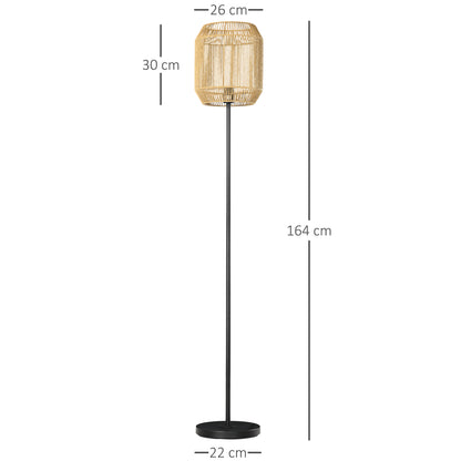 HOMCOM Farmhouse Standing Lamp, Floor Lamps with Hand Woven Rattan Lampshade for Living Room