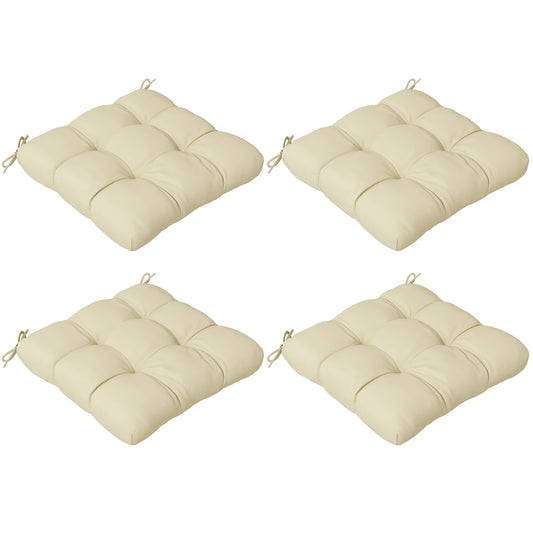 Outsunny 4-Piece Seat Cushion Pillows Replacement, Patio Chair Cushions Set with Ties for Indoor Outdoor, Beige