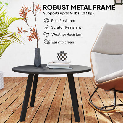 Outsunny 70cm Round Coffee Table, Outdoor Garden Table with Non-Slip Foot Pads and Metal Frame for Garden, Terrace, Balcony, Living Room, Black