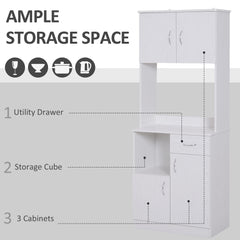 HOMCOM Tall Kitchen Cupboard, Kitchen Cabinet with Doors, Shelves, Drawer and Open Countertop, Storage Cabinet for Living Room, Dining Room, White