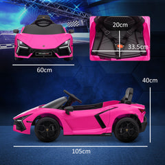 AIYAPLAY Lamborghini Revuelto Licensed 12V Ride on Car w/ Butterfly Doors, Transport Wheels, Suspension, Remote Control, Pink