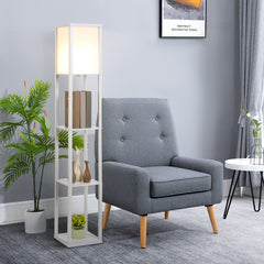 HOMCOM 3-Tier Floor Lamp, Floor Light with Storage Shelf, Reading Standing Lamp with Acrylic Shade for Living Room, Bedroom, Kitchen, Dining Room, Office, Dorm, 160cm, White