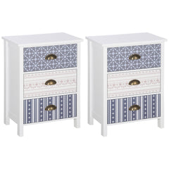 HOMCOM Bedside Table Set of 2 Chest of 3 Drawers Shabby Chic Nightstands with Metal Handle Sofa Side Table for Living Room, Bedroom,Purple