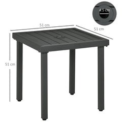 Outsunny Garden Side Table, 51x51cm Square Patio Coffee Table with Umbrella Hole, End Table with Steel Frame for Balcony, Grey